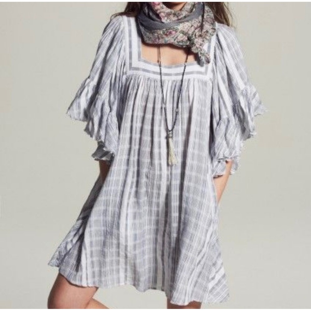 Calypso St Barth Batolu Striped Dress‎ Cotton Peasant Boho Ruffle Sleeve Size S